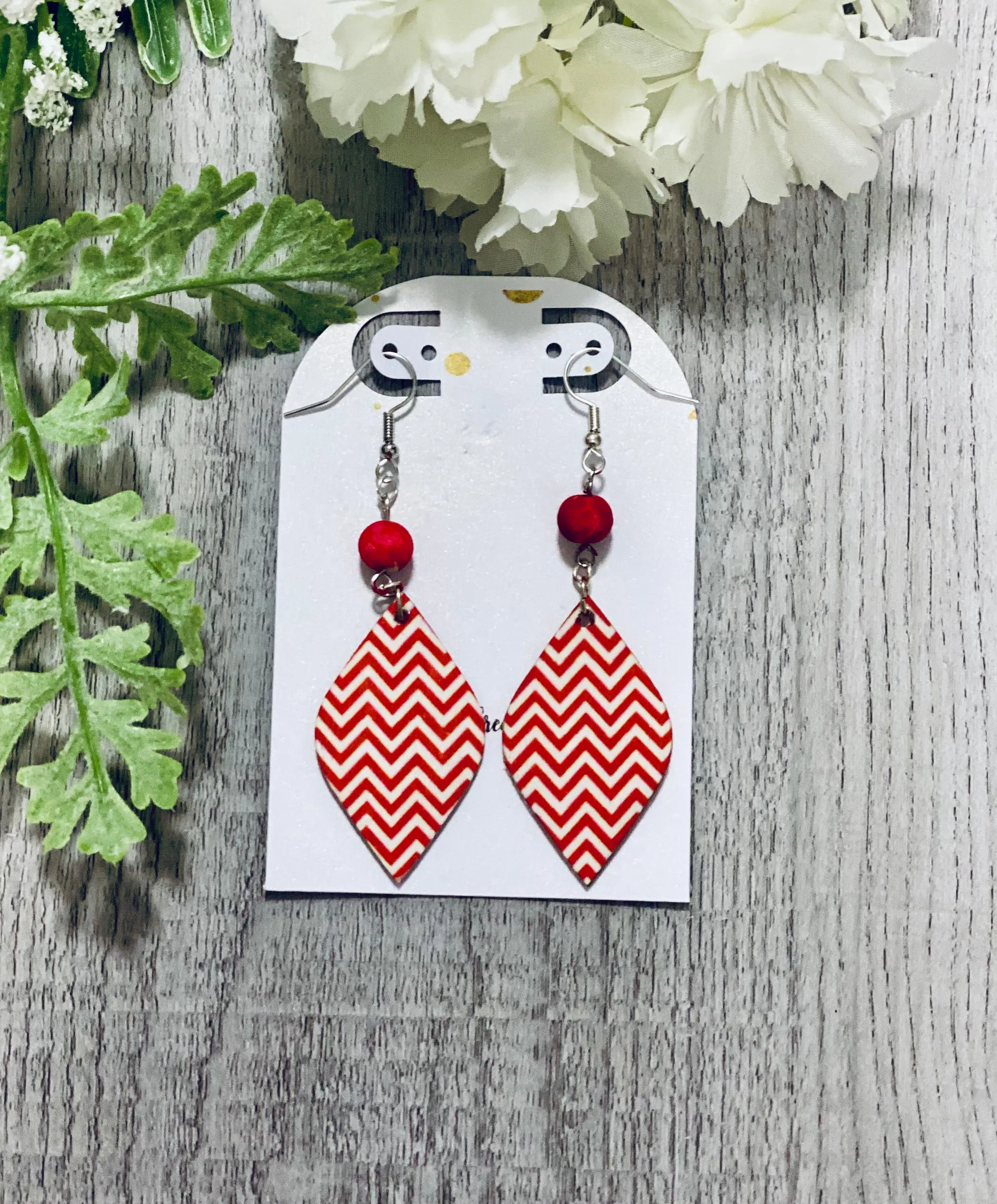 Red Chevron Wooden Earrings