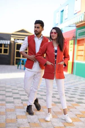 Red Color Twinning Couple Pure Cotton Bagru Print Quilted Reversible Jackets