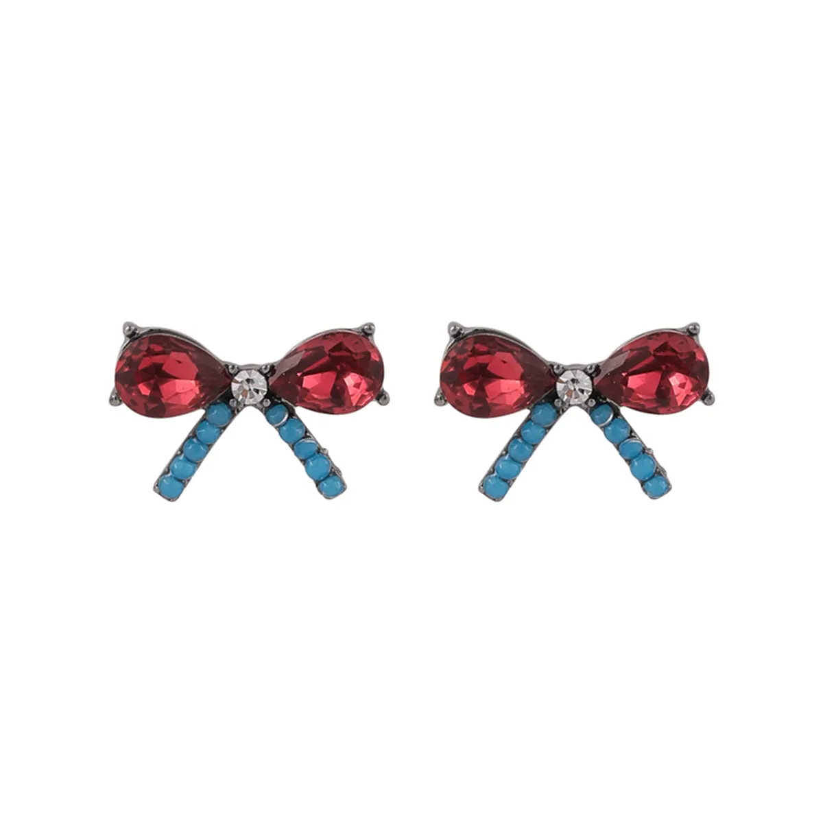 Red Crystal & Cubic Zirconia Bow Stud Earrings
