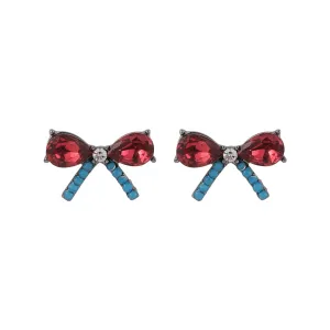 Red Crystal & Cubic Zirconia Bow Stud Earrings