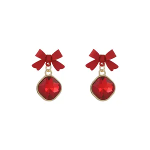 Red Crystal & Enamel 18K Gold-Plated Bow Drop Earrings