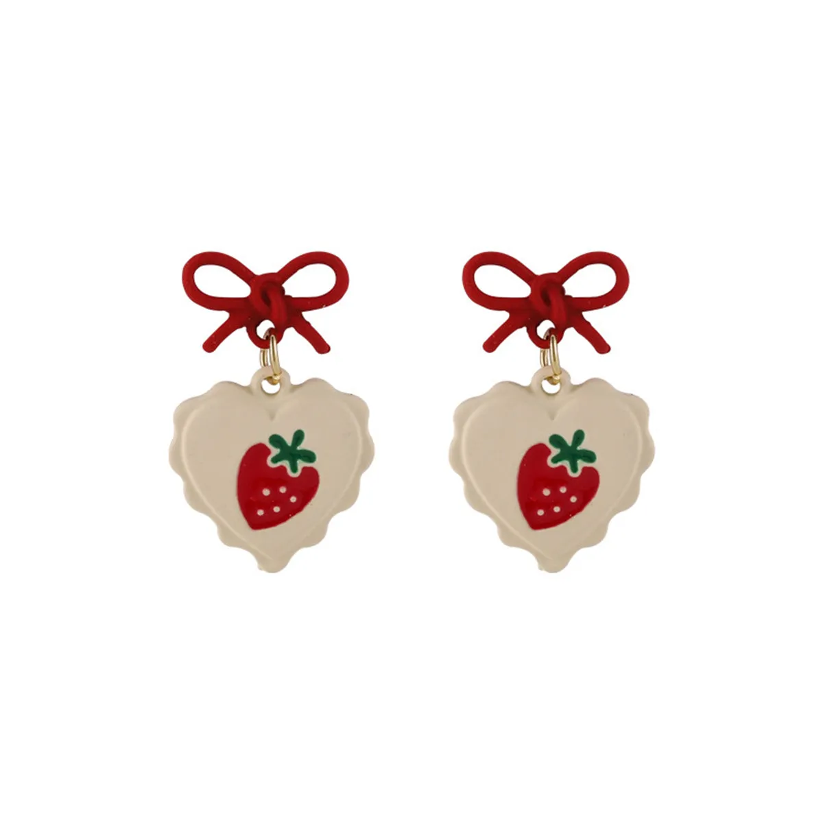Red Enamel & 18K Gold-Plated Bow Strawberry Drop Earrings