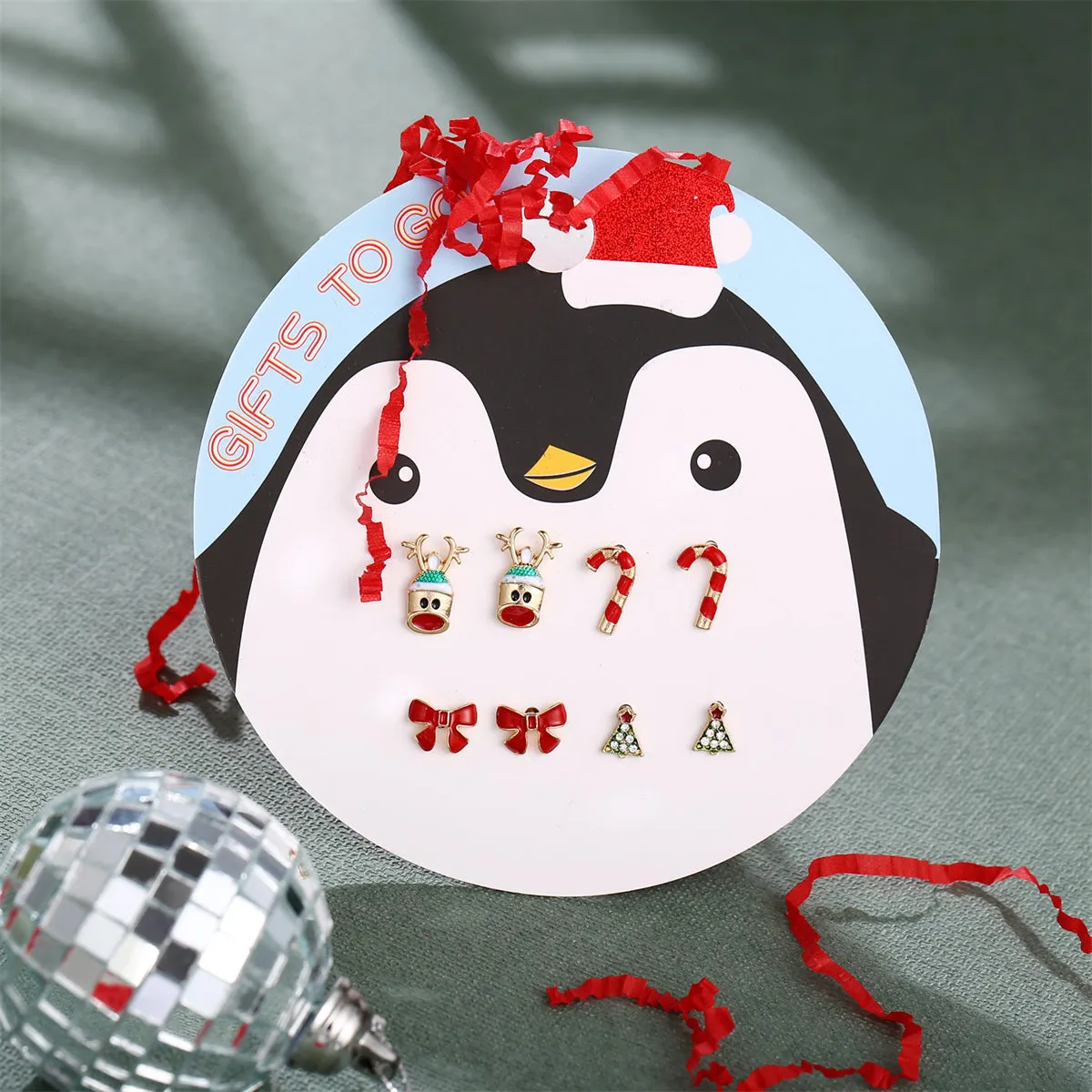 Red Enamel & Cubic Zirconia Reindeer Christmas Tree Stud Earrings Set