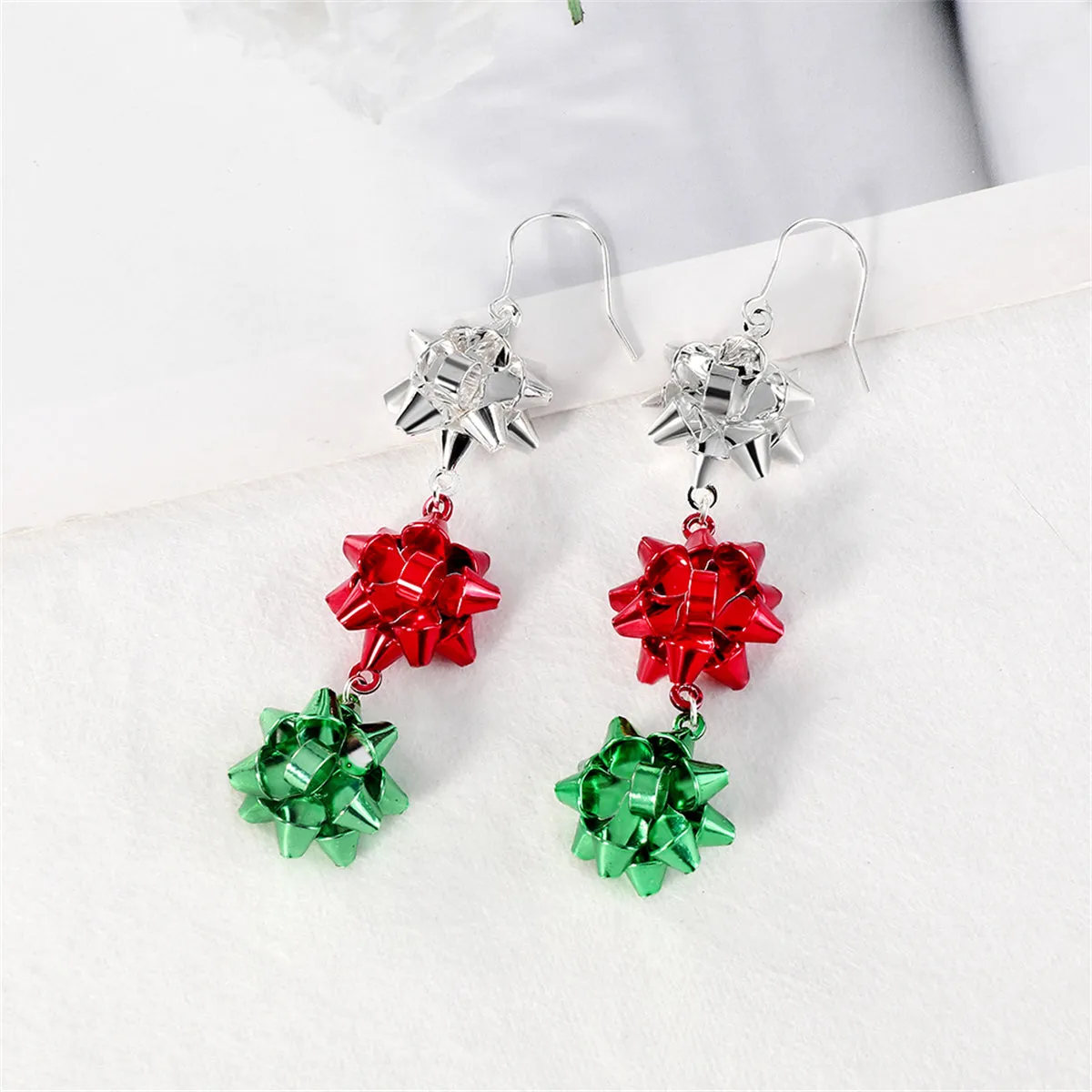 Red Enamel & Silver-Plated Gift Bow Drop Earrings