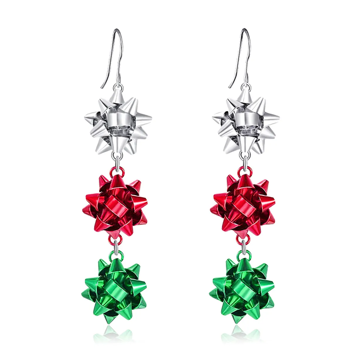 Red Enamel & Silver-Plated Gift Bow Drop Earrings