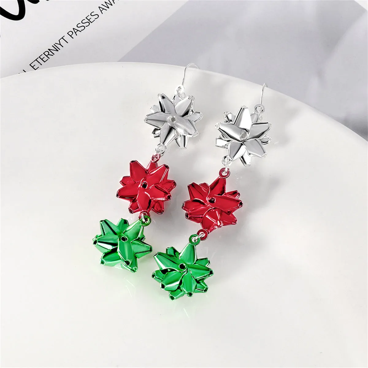 Red Enamel & Silver-Plated Gift Bow Drop Earrings
