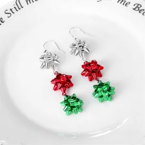Red Enamel & Silver-Plated Gift Bow Drop Earrings