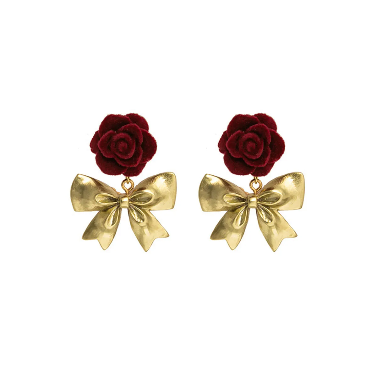 Red Nylon & 18K Gold-Plated Rose Bow Drop Earrings