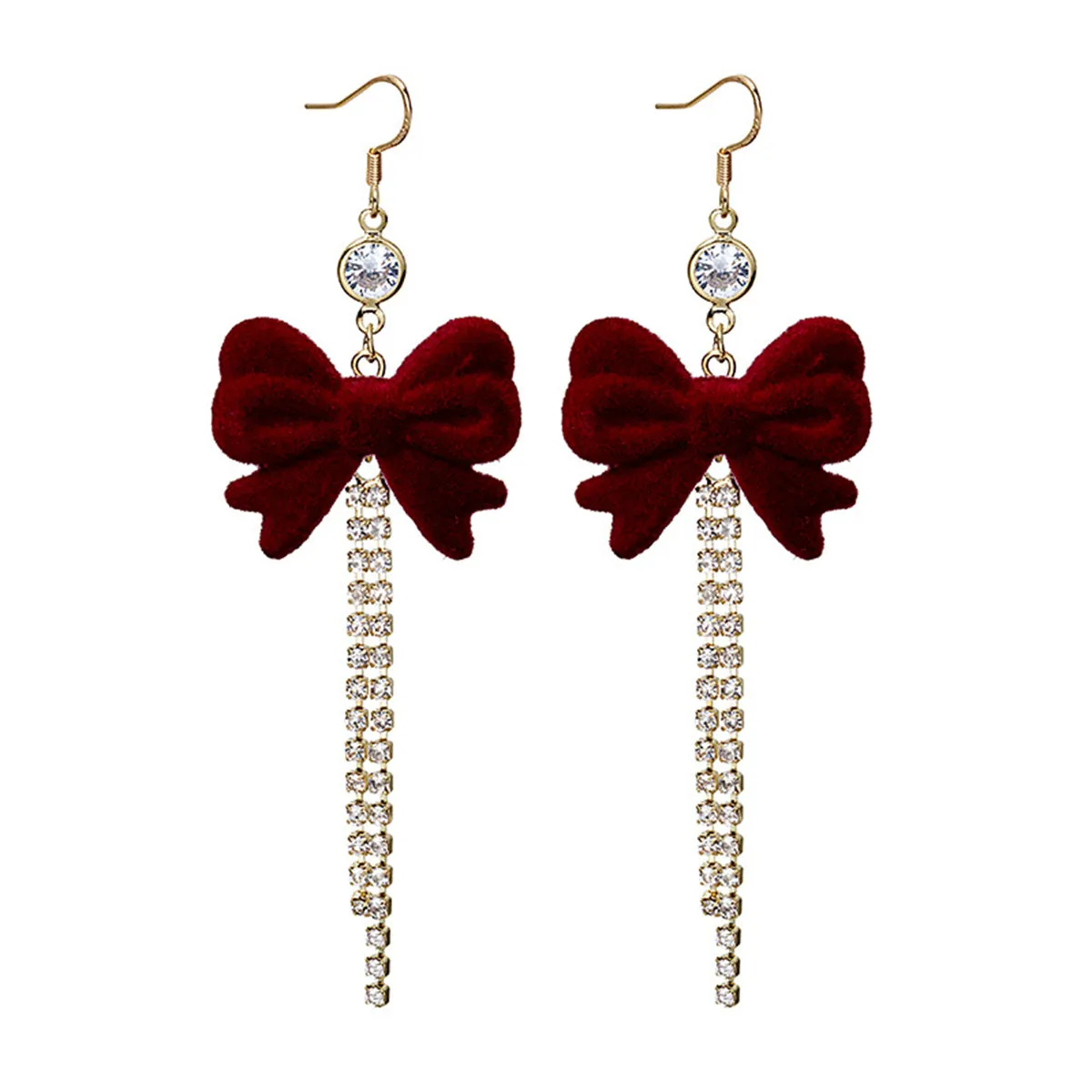 Red Nylon & Cubic Zirconia 18K Gold-Plated Bow Tassel Drop Earrings