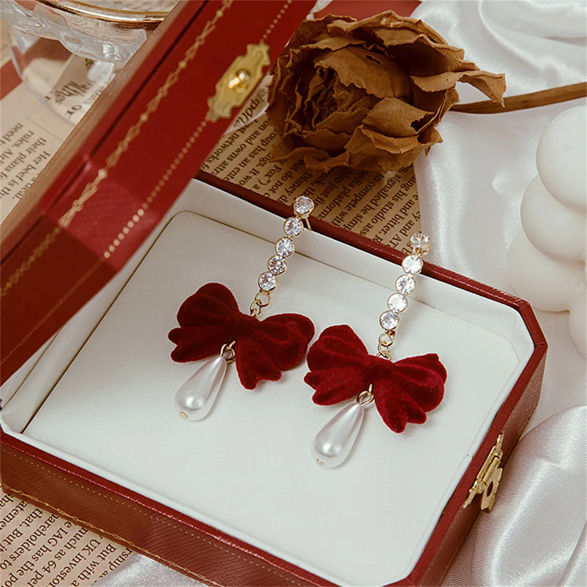 Red Nylon & Pearl 18k Gold-Plated Bow Drop Earrings