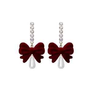 Red Nylon & Pearl 18k Gold-Plated Bow Drop Earrings