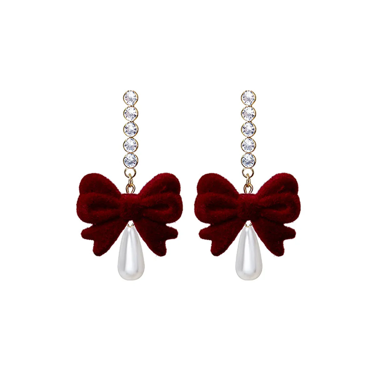 Red Nylon & Pearl 18k Gold-Plated Bow Drop Earrings
