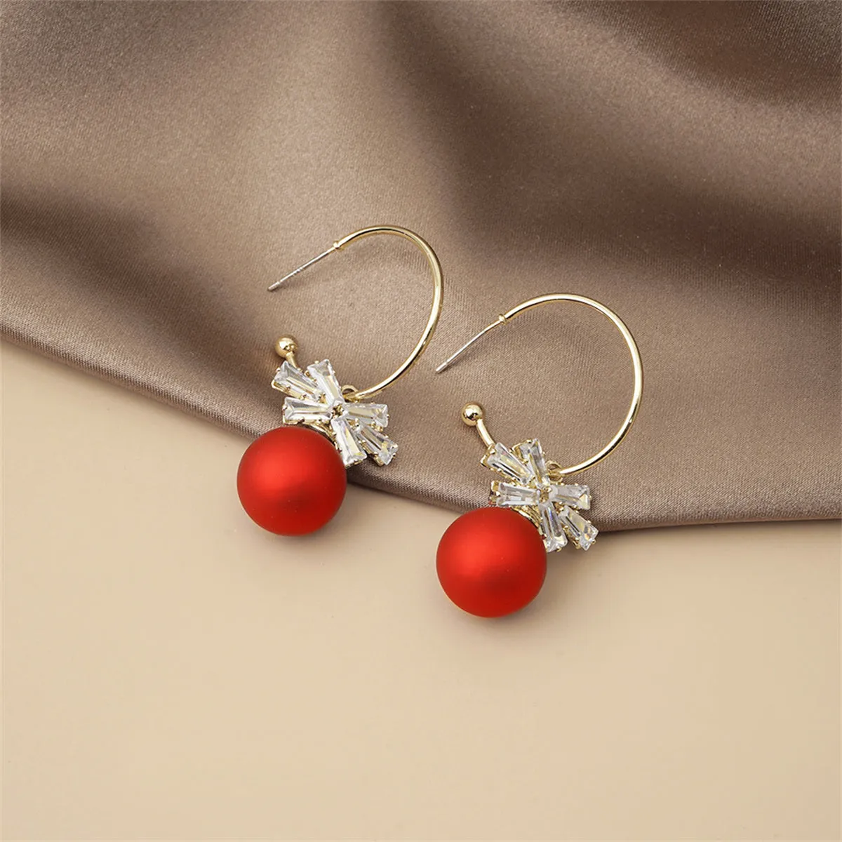 Red Resin & Clear Crystal Bow Drop Earrings