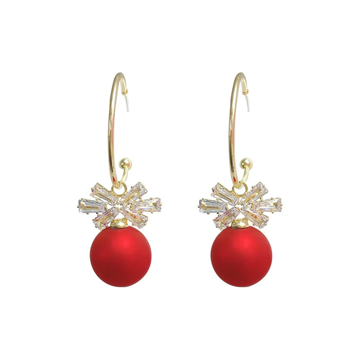 Red Resin & Clear Crystal Bow Drop Earrings