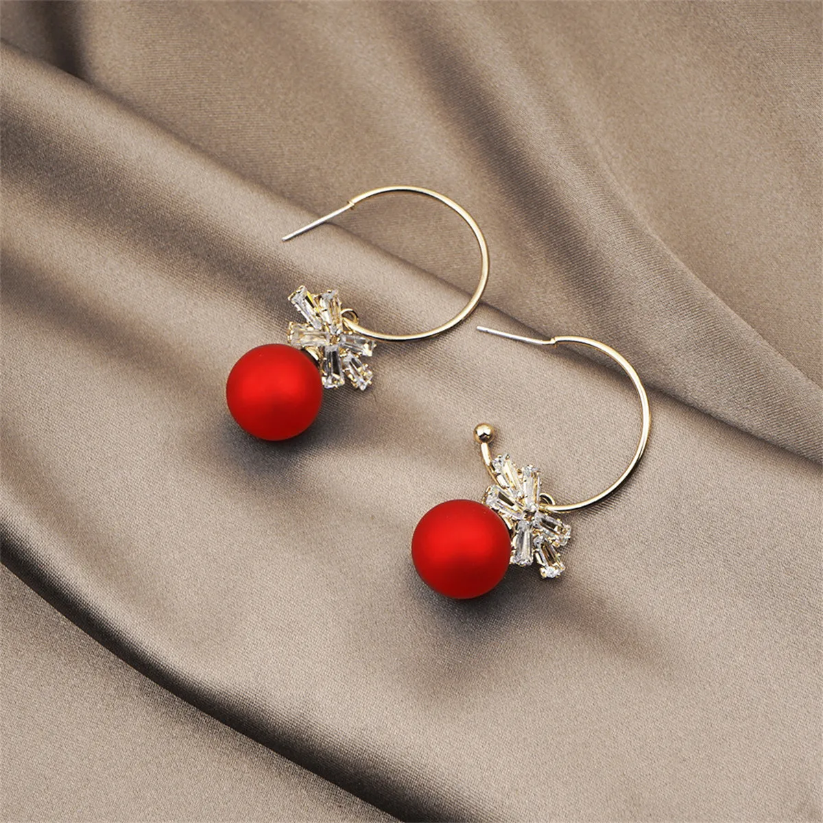 Red Resin & Clear Crystal Bow Drop Earrings