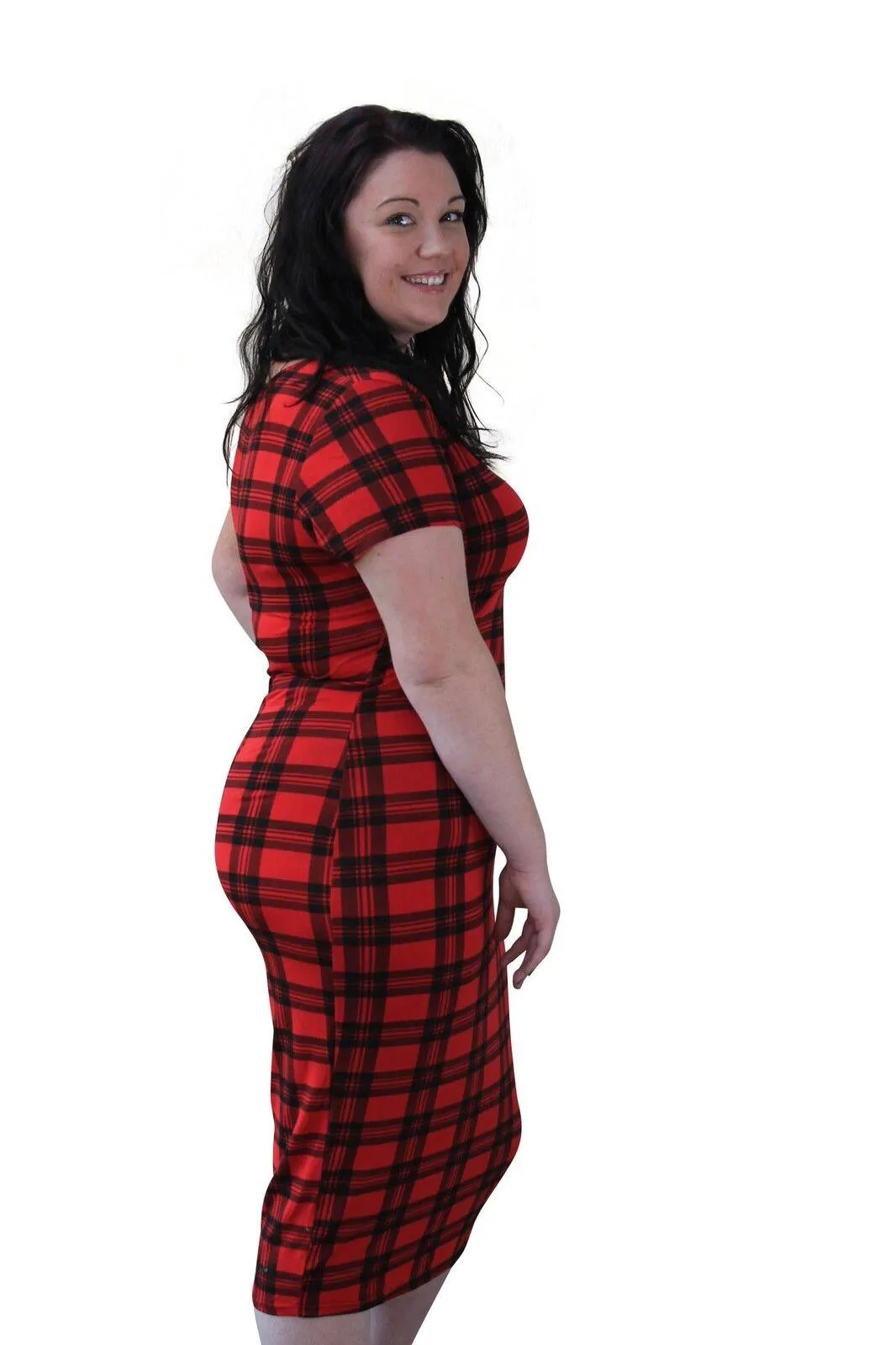 Red Tartan Checked Midi Dress