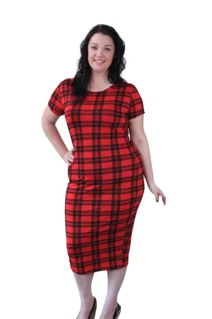 Red Tartan Checked Midi Dress
