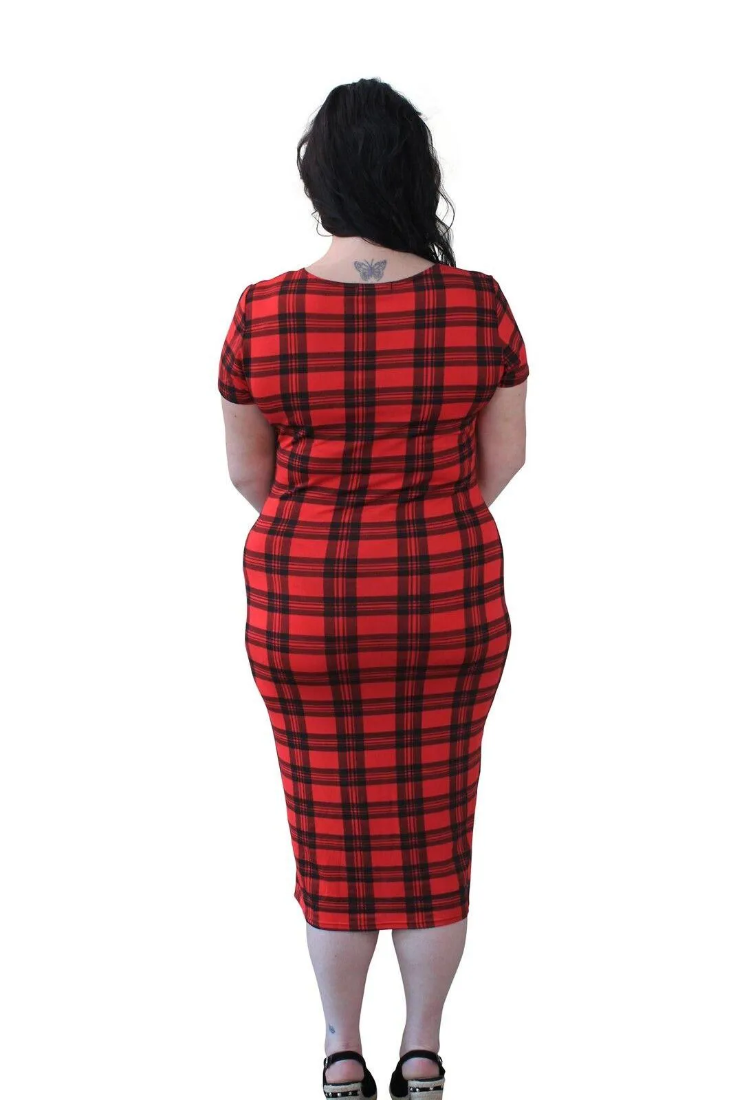 Red Tartan Checked Midi Dress