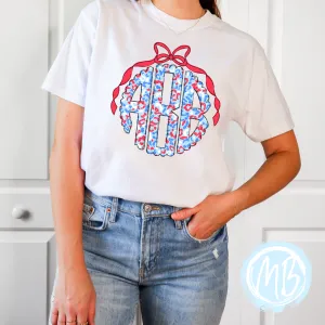 Red, White and Blue Leopard Monogram Tee