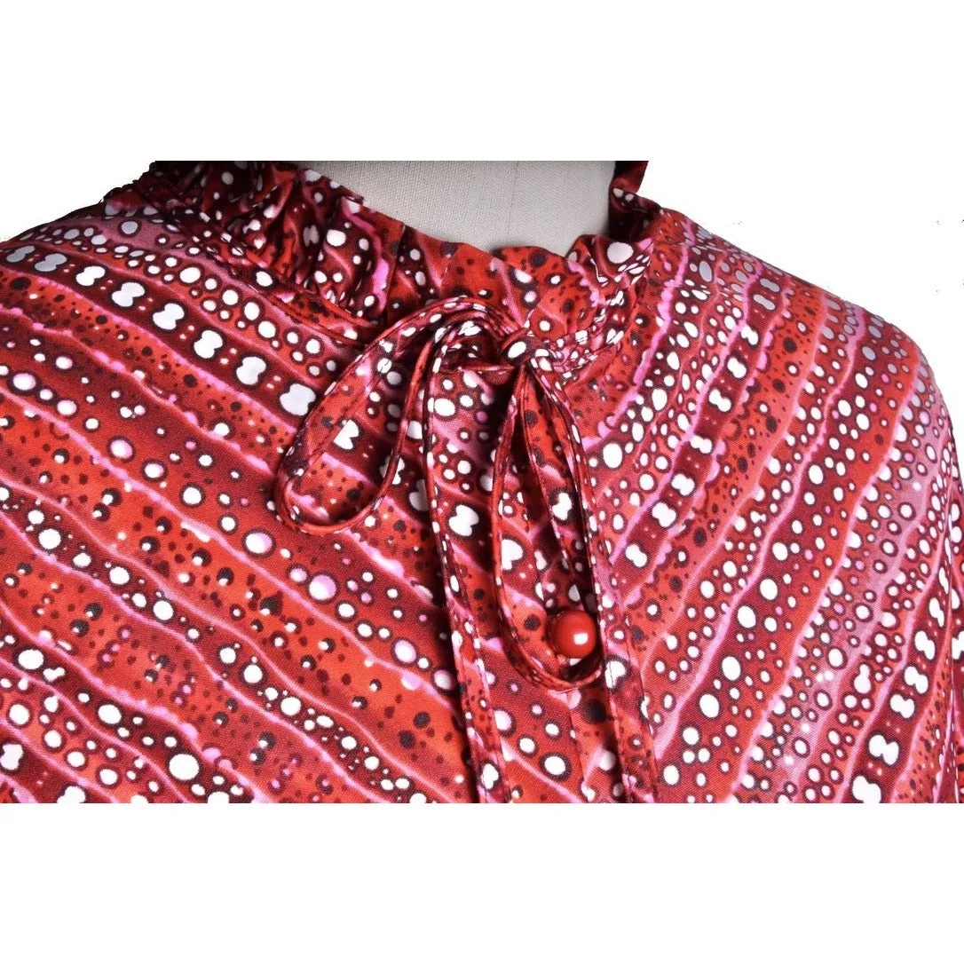 Retro vtg 1970s Francis X Shirt Dress M/L Pink Red Bubbles Neck Bow Polyester