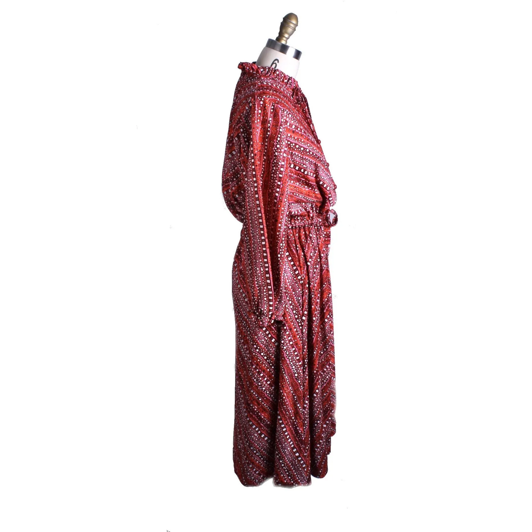 Retro vtg 1970s Francis X Shirt Dress M/L Pink Red Bubbles Neck Bow Polyester