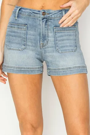 Risen Jeans High Rise Patch Pocket Shorts