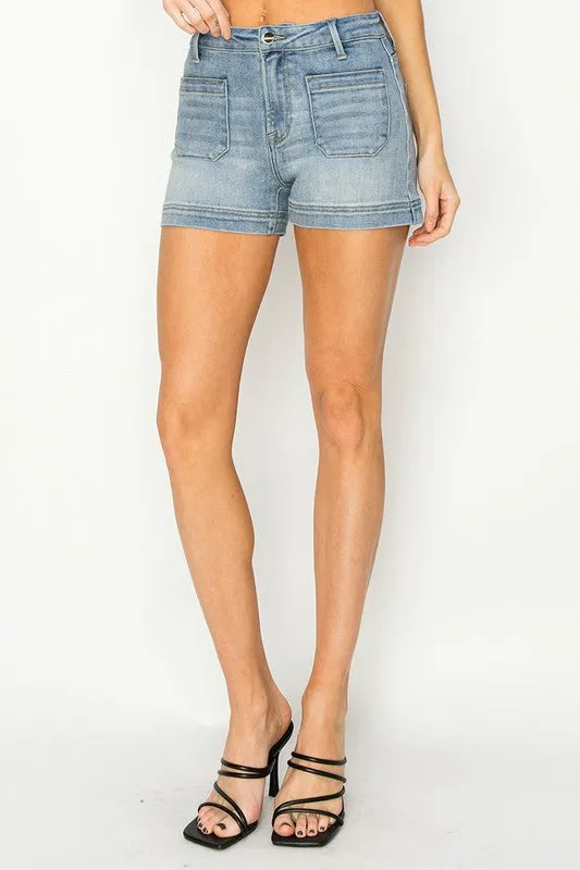 Risen Jeans High Rise Patch Pocket Shorts