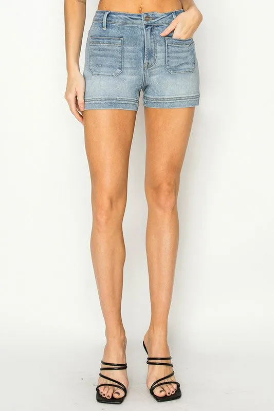 Risen Jeans High Rise Patch Pocket Shorts