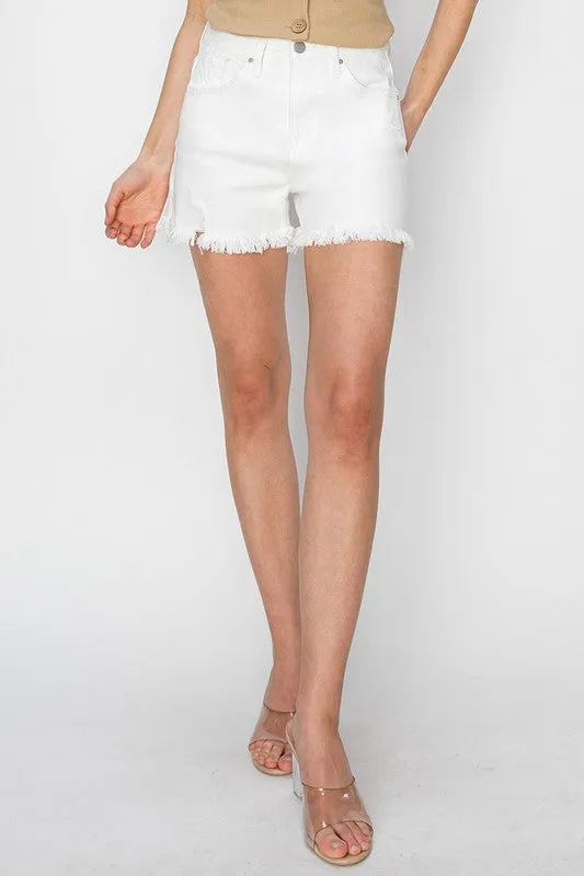 Risen Jeans High Rise Tummy Control Side Slit Shorts