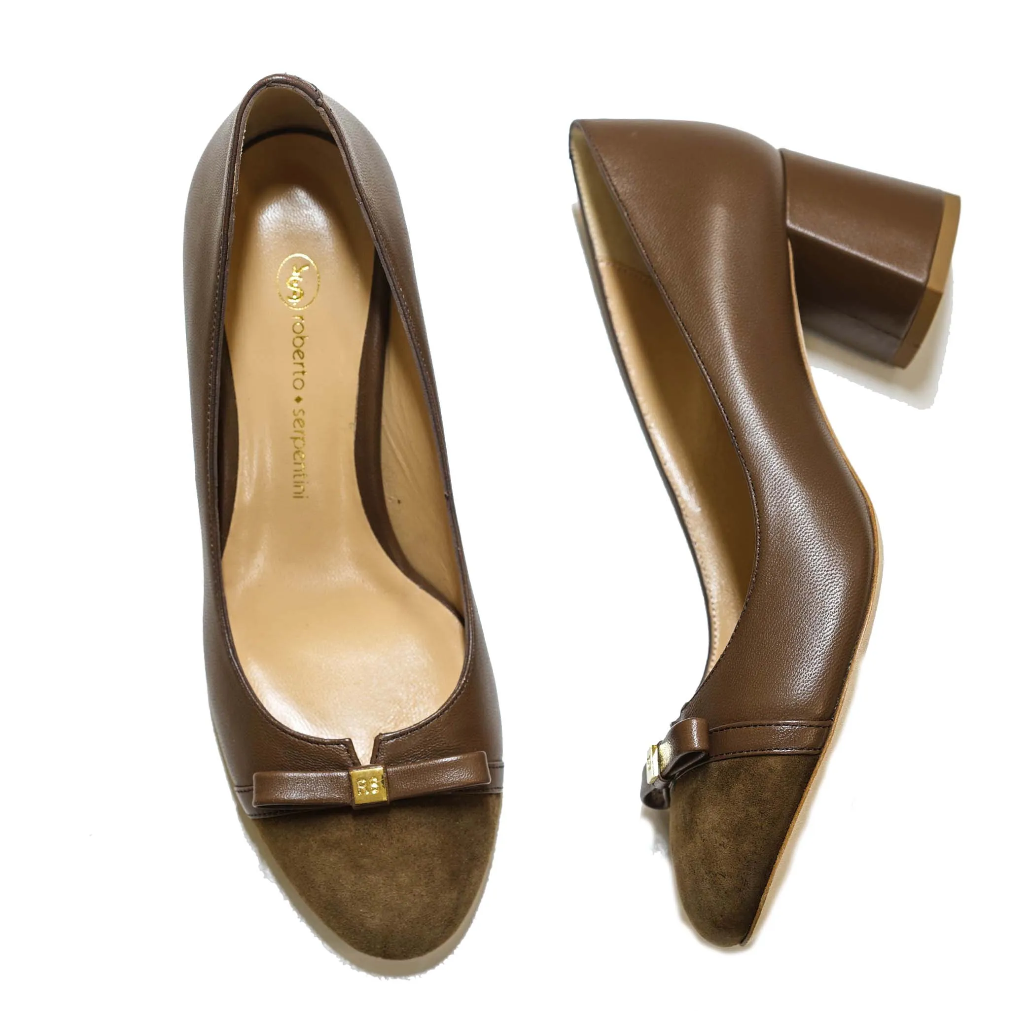 Roberto Serpentini Women's Tan Leather & Suede Bow Shoe 25164