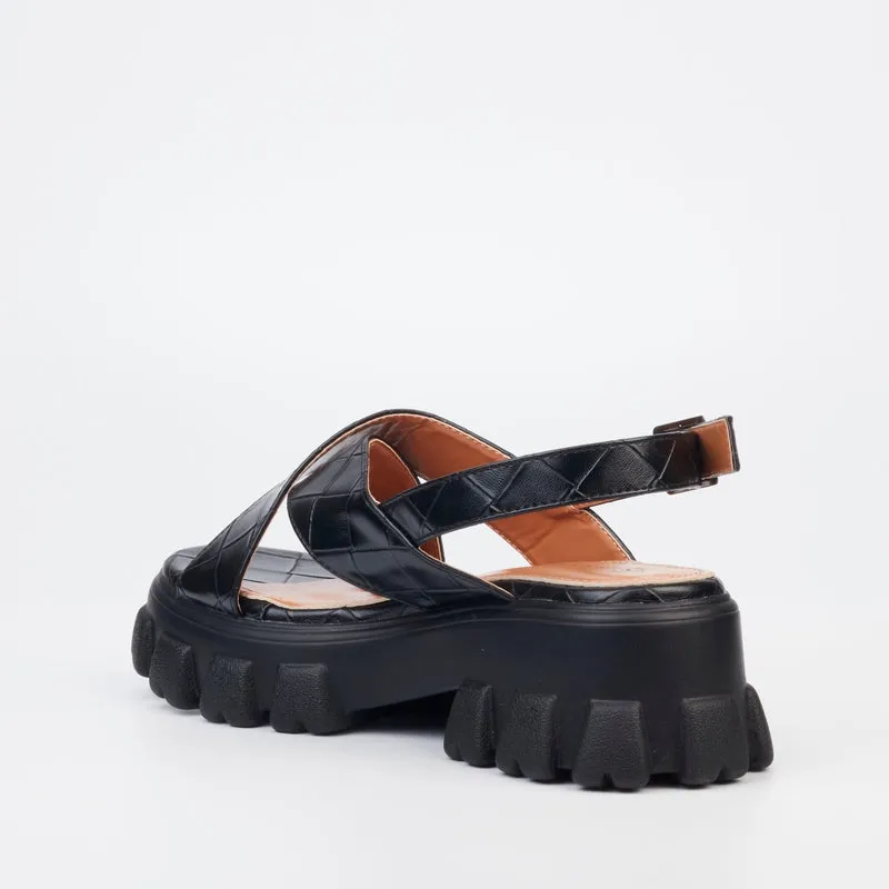 Rock & Co Thick Sole Sling back-Black