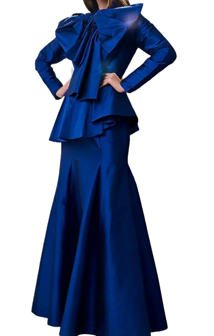 Royal Blue Peplum Gown With Bow