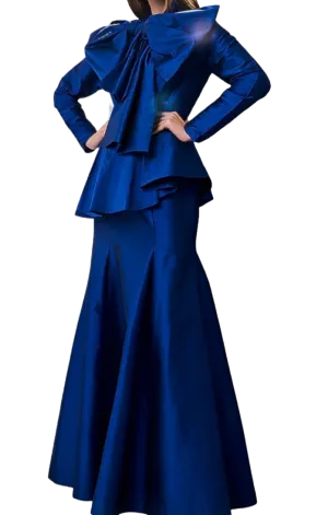 Royal Blue Peplum Gown With Bow