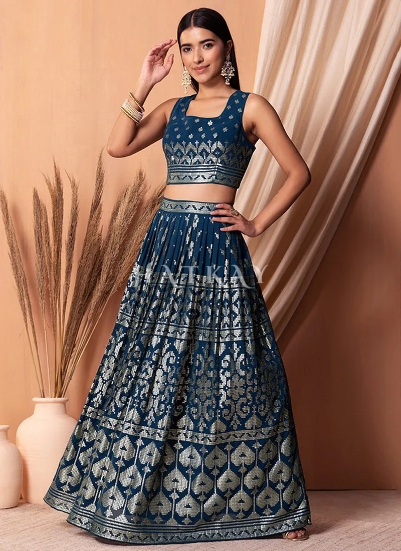 Royal Blue Sequins Embroidery Lehenga Choli