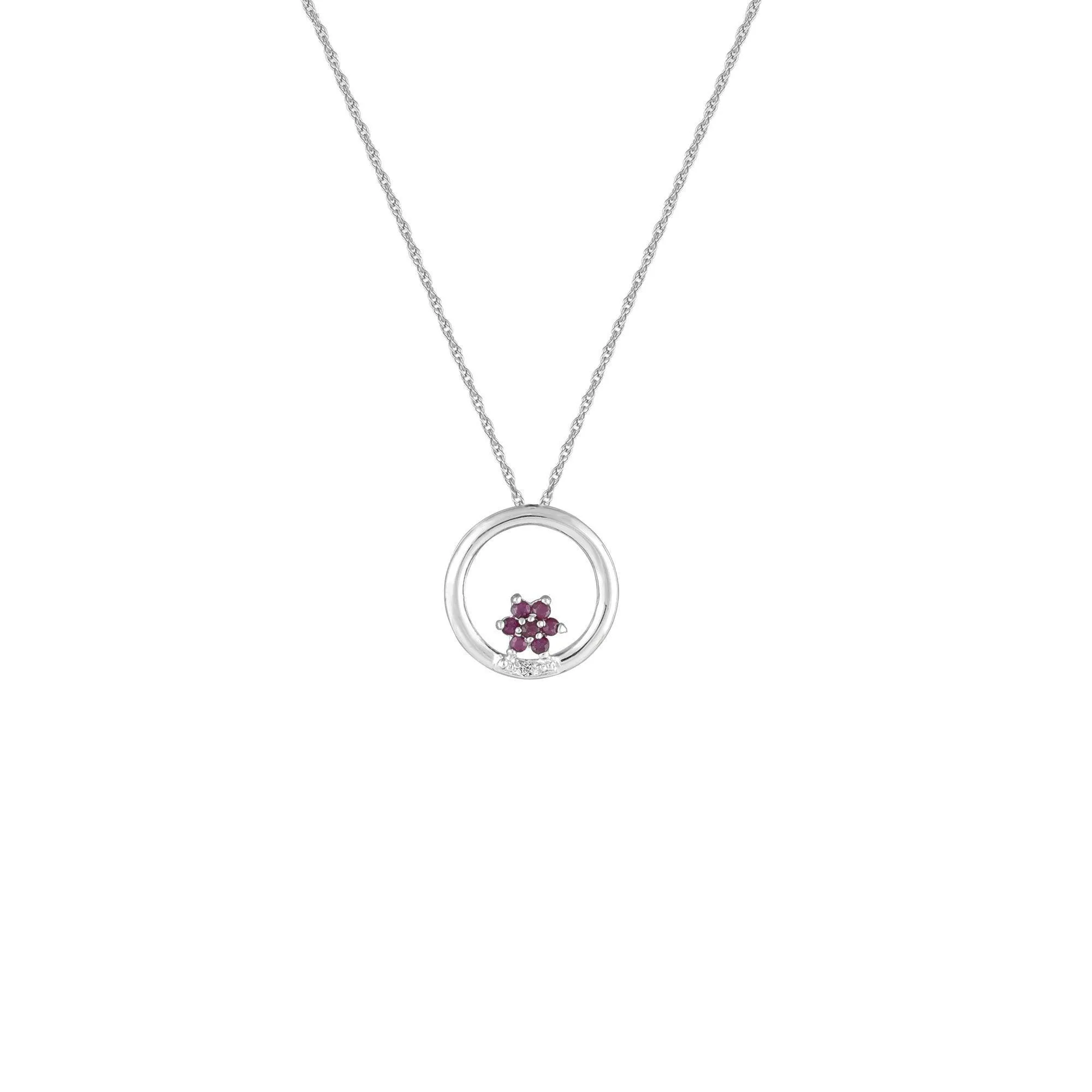 Ruby and Diamond Fashion Pendant in 10K White Gold