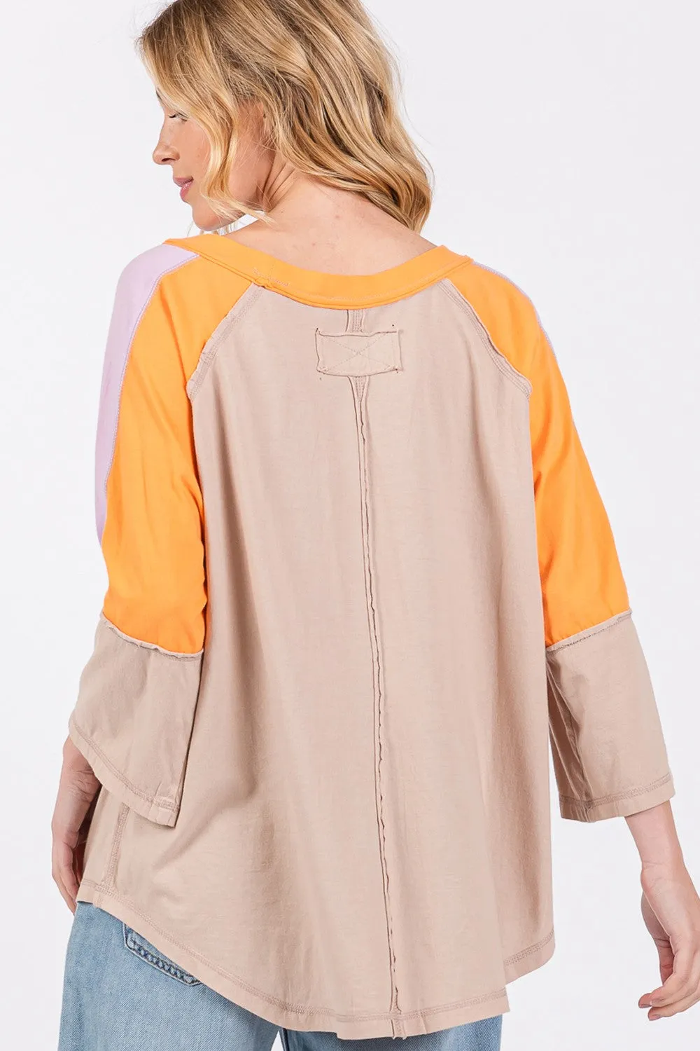 SAGE   FIG Color Block Curved Hem T-Shirt