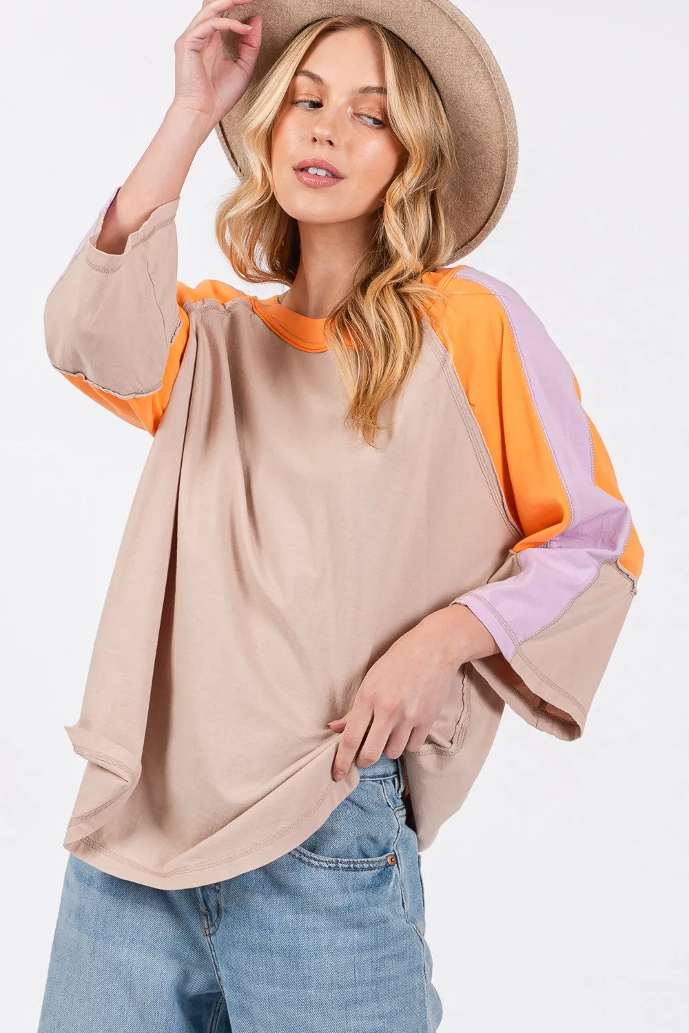 SAGE   FIG Color Block Curved Hem T-Shirt
