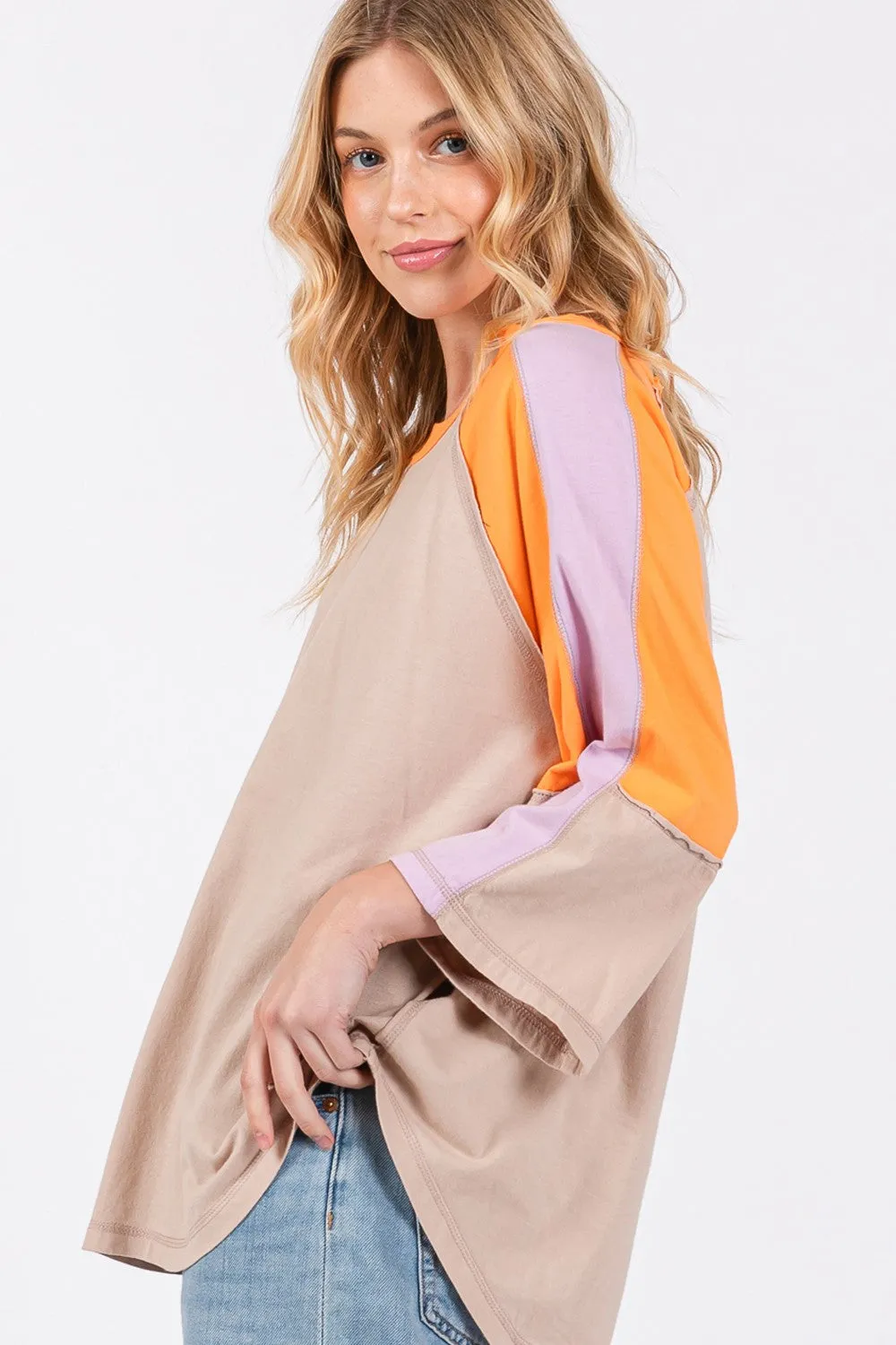 SAGE   FIG Color Block Curved Hem T-Shirt