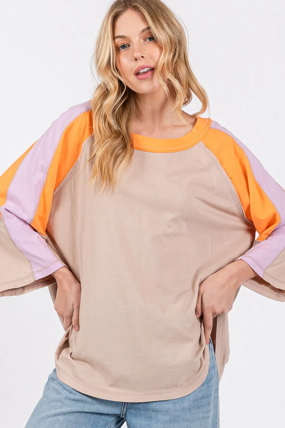 SAGE   FIG Color Block Curved Hem T-Shirt