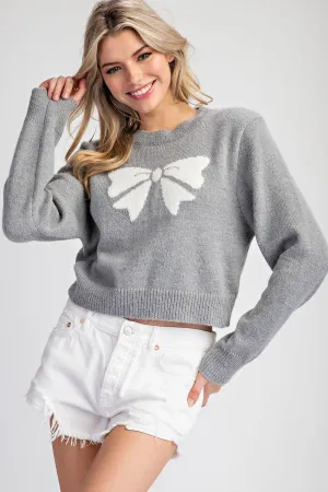 SALE Gray Bow Cropped Sweater