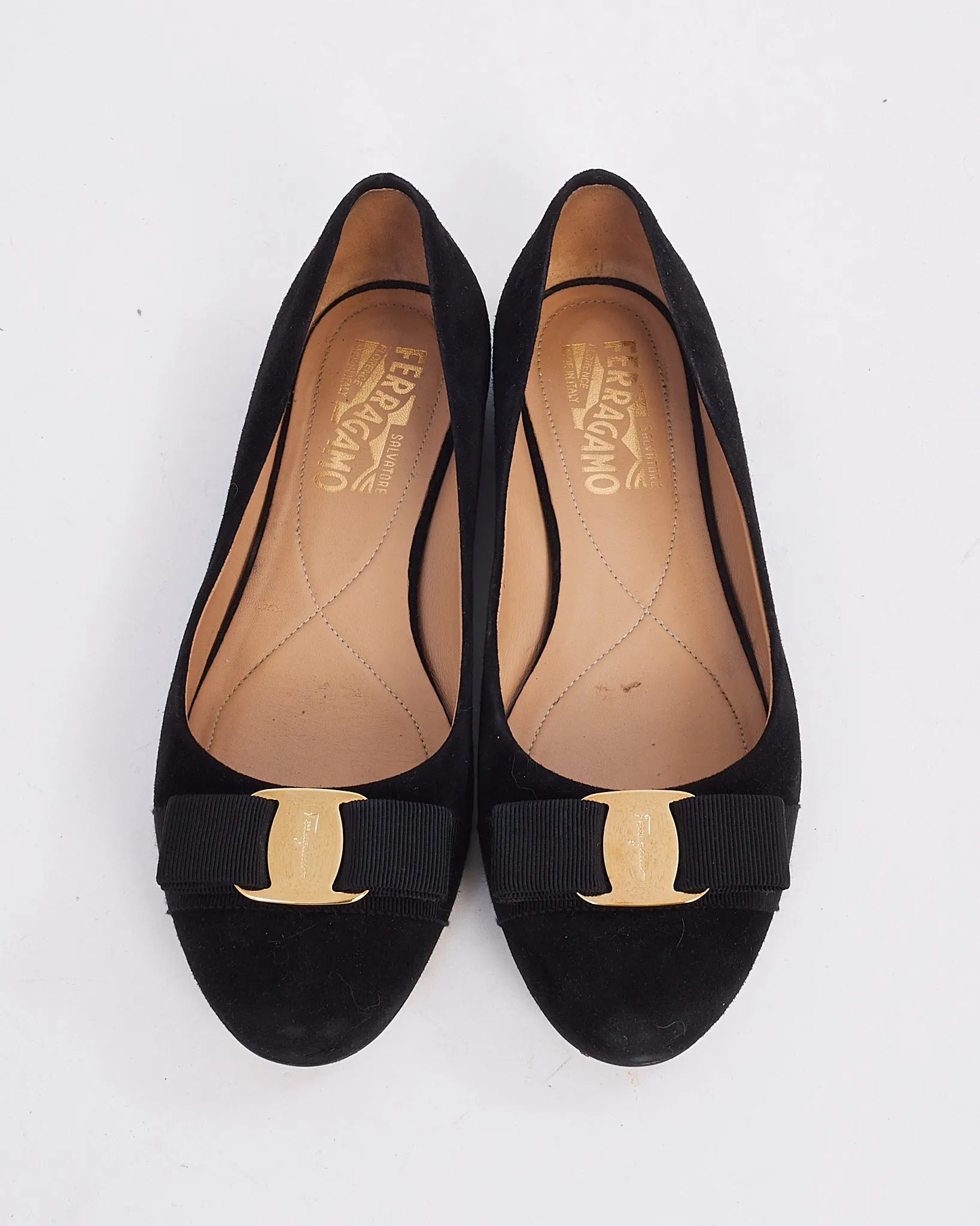 Salvatore Ferragamo Black Suede Bow Varina Ballerina Flats - 6.5