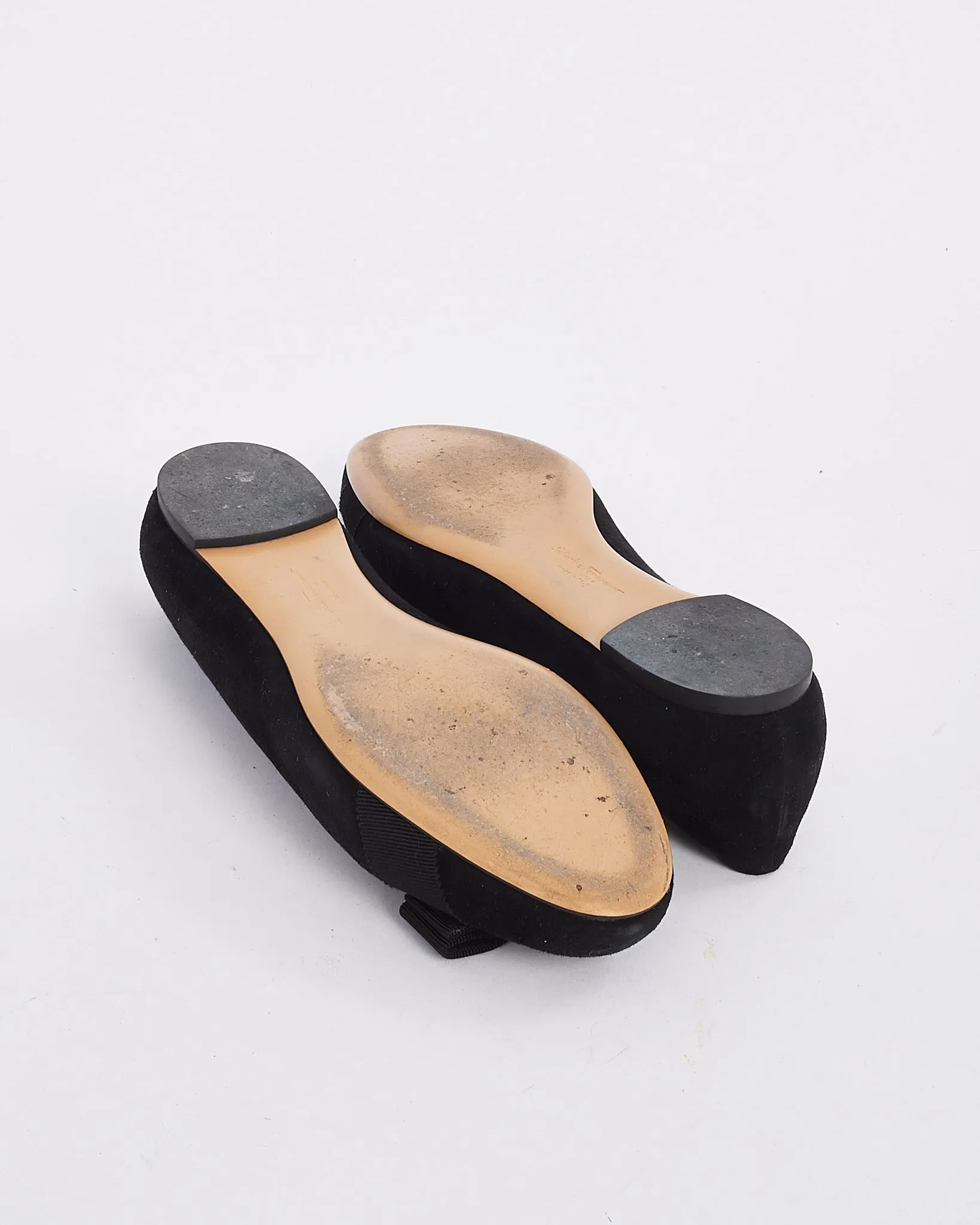Salvatore Ferragamo Black Suede Bow Varina Ballerina Flats - 6.5