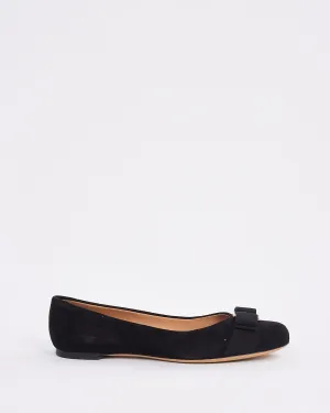 Salvatore Ferragamo Black Suede Bow Varina Ballerina Flats - 6.5