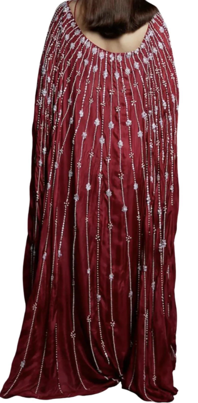 SAMPLE SALE: Crimson Beaded Pre-Draped Cape Sari