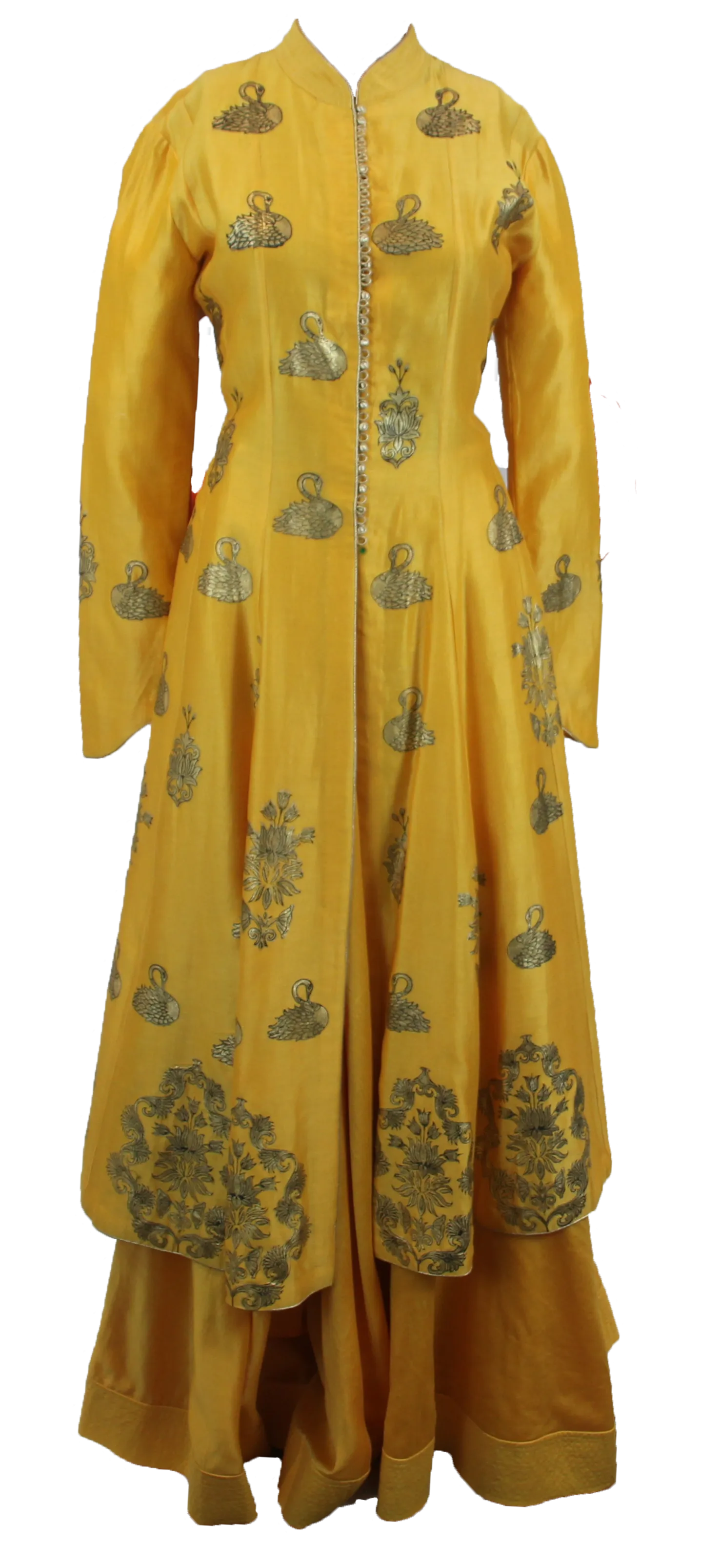 SAMPLE SALE: Gold and Yellow Swan Foil Print Kurta with Skirt