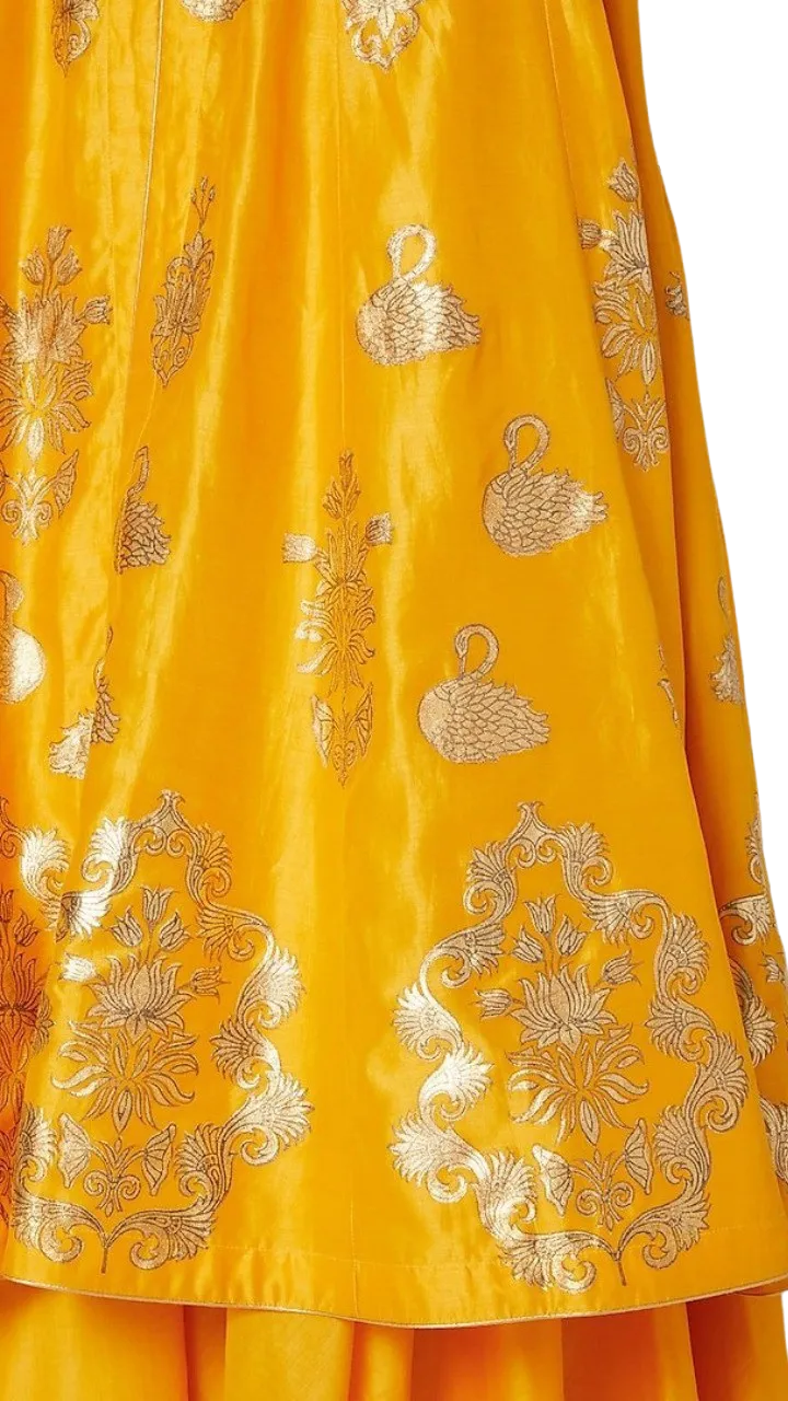 SAMPLE SALE: Gold and Yellow Swan Foil Print Kurta with Skirt