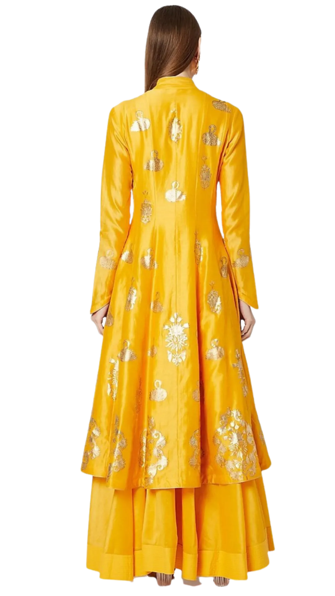 SAMPLE SALE: Gold and Yellow Swan Foil Print Kurta with Skirt