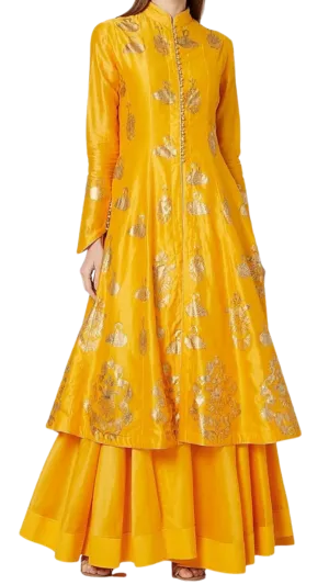 SAMPLE SALE: Gold and Yellow Swan Foil Print Kurta with Skirt