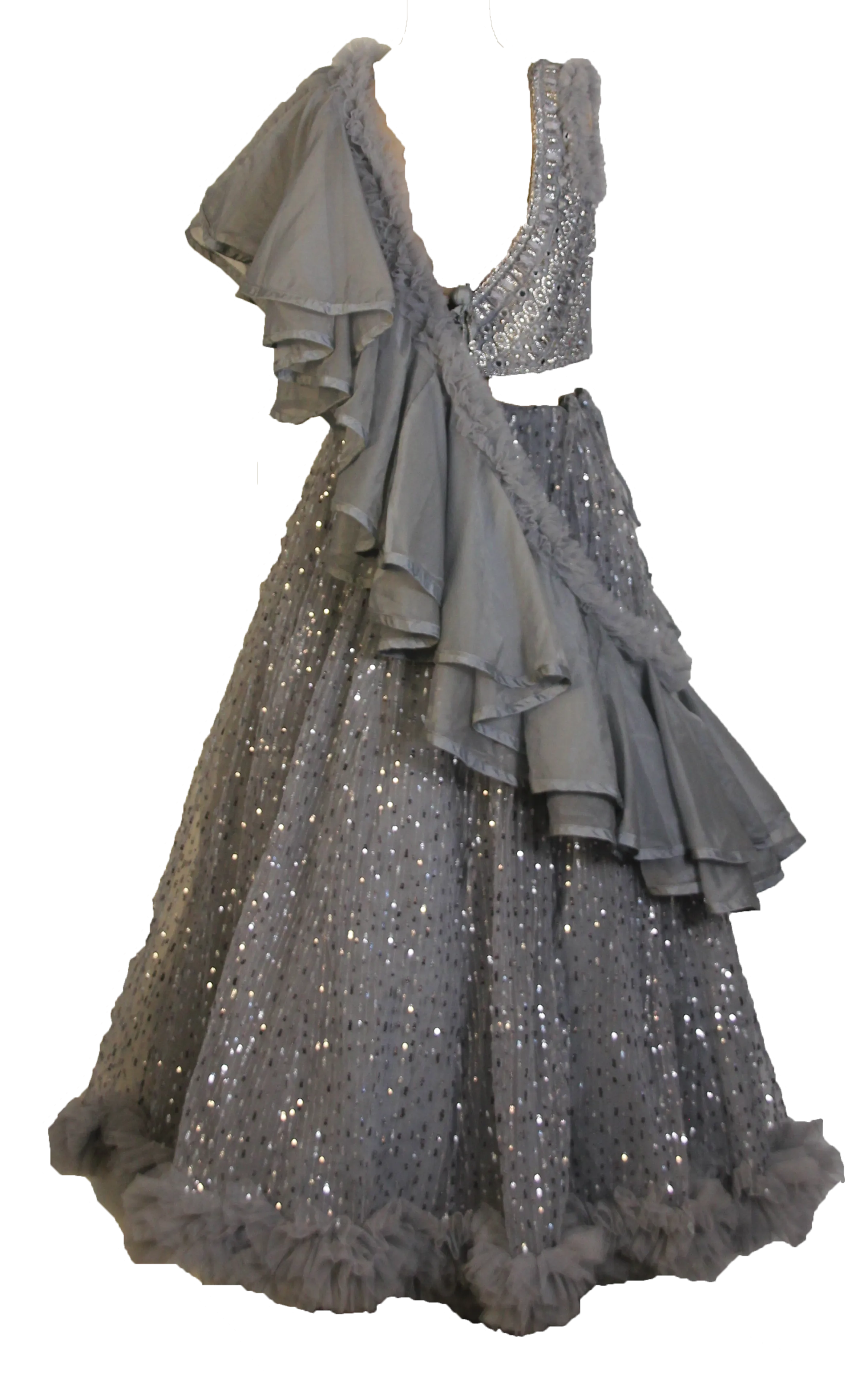 SAMPLE SALE: Grey & Silver Ruffled Embellished Lehenga
