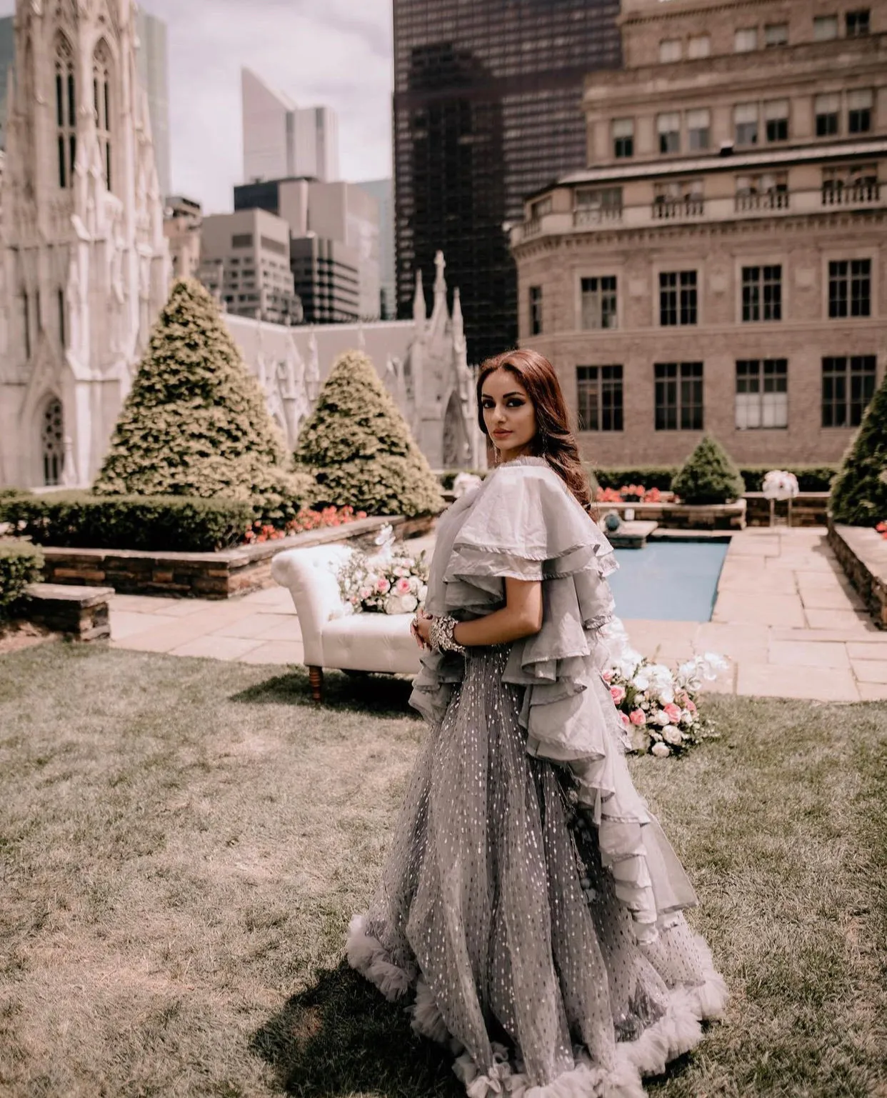 SAMPLE SALE: Grey & Silver Ruffled Embellished Lehenga